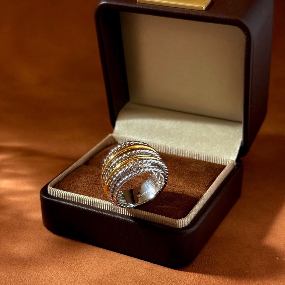 David Yurman Two-Tone Braided Multi-Band Ring — Gold and Silver Finish